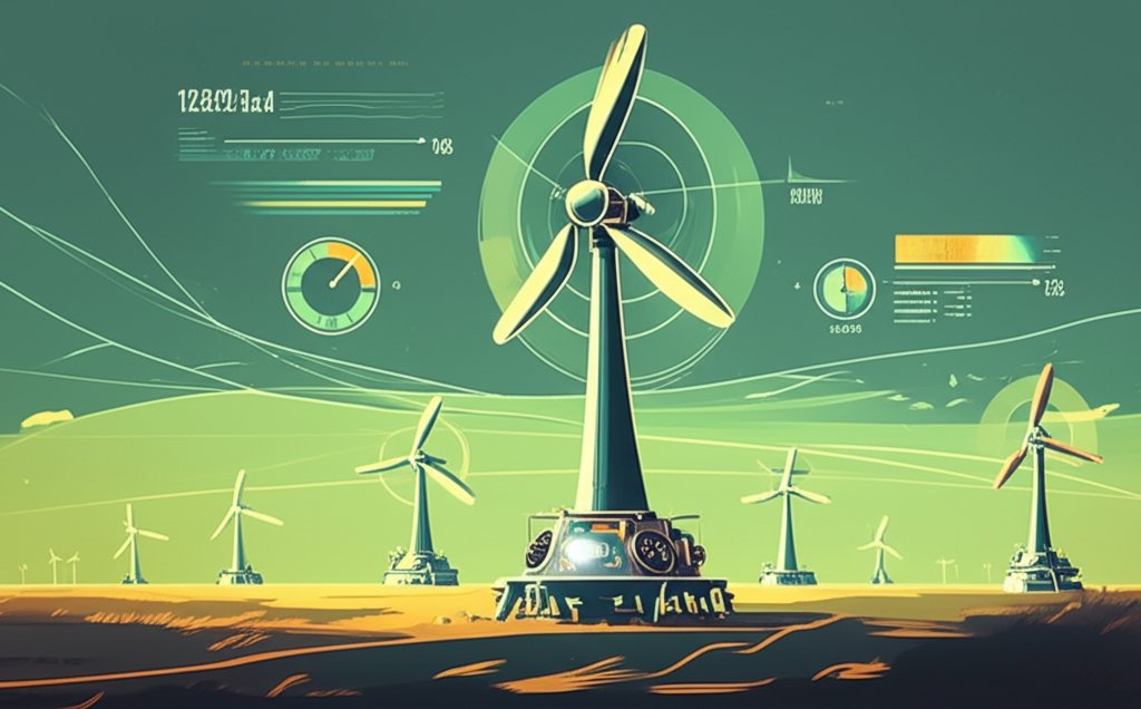 Wind turbine blades spinning; illustrating typical rotation speeds and clean energy generation.