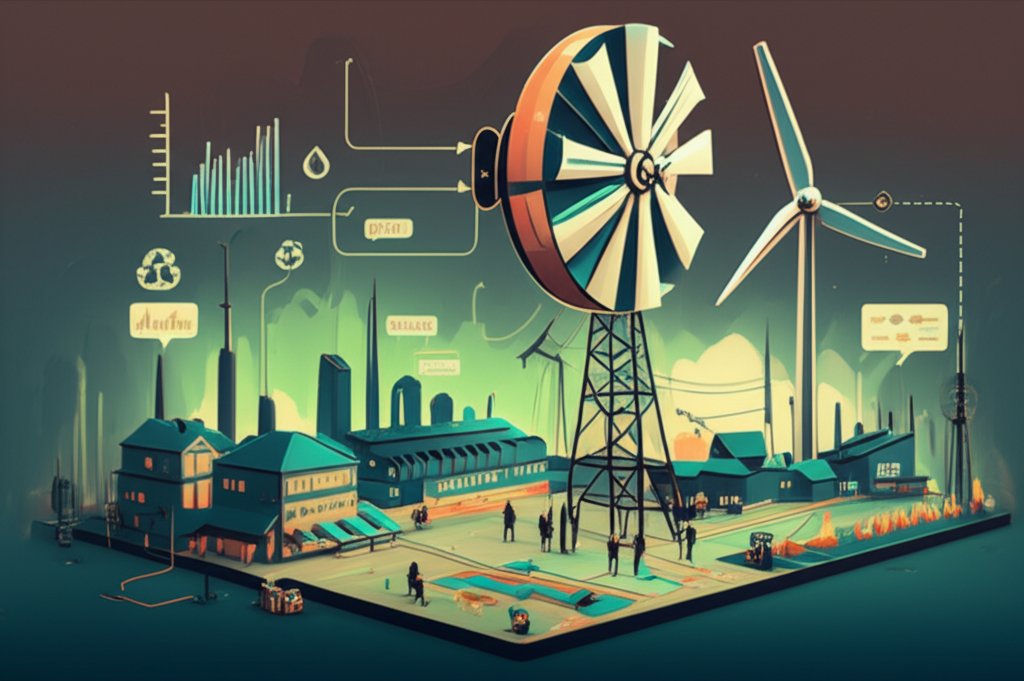 Wind turbine generating power: Renewable energy, clean electricity, sustainable power generation.