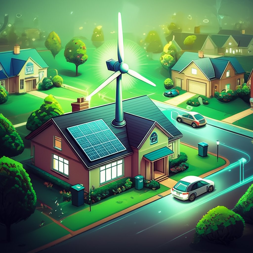 Residential wind turbine providing clean, renewable energy for home power.