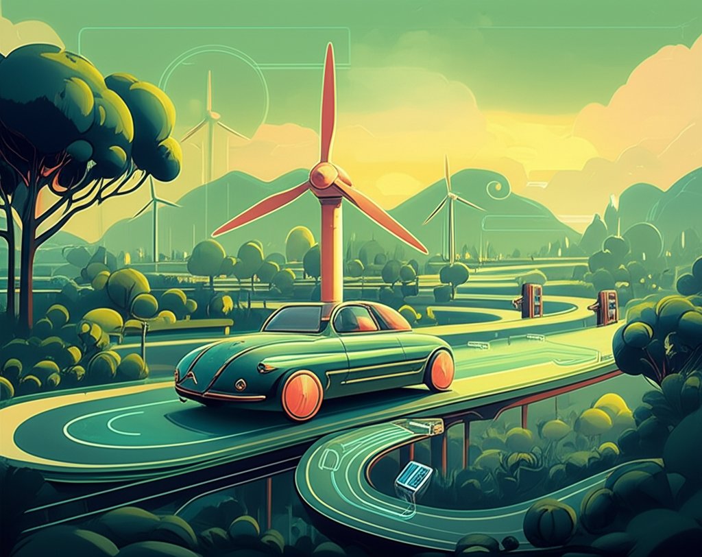 Wind-powered vehicle concept. Sustainable transportation, renewable energy innovation.