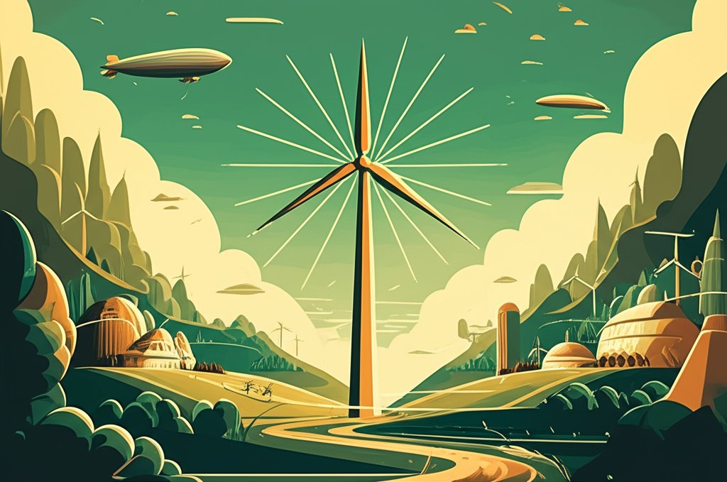 Wind turbine diagram explaining components and energy generation, sustainable power source.