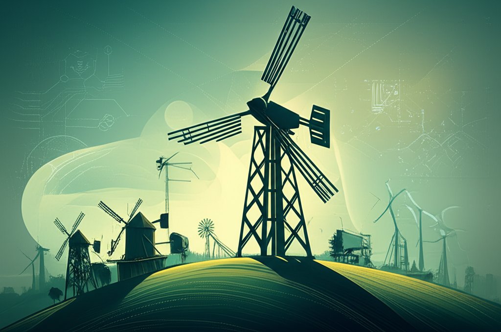 Wind turbine drawing: Blade design evolution, showcasing efficiency and renewable energy innovation.