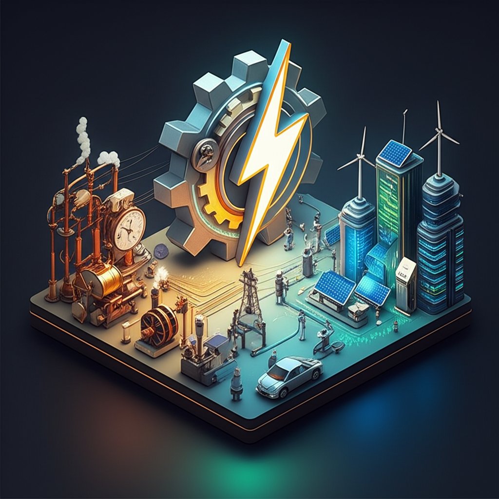 Ancient gears evolving to modern electrical grid: a power legacy.