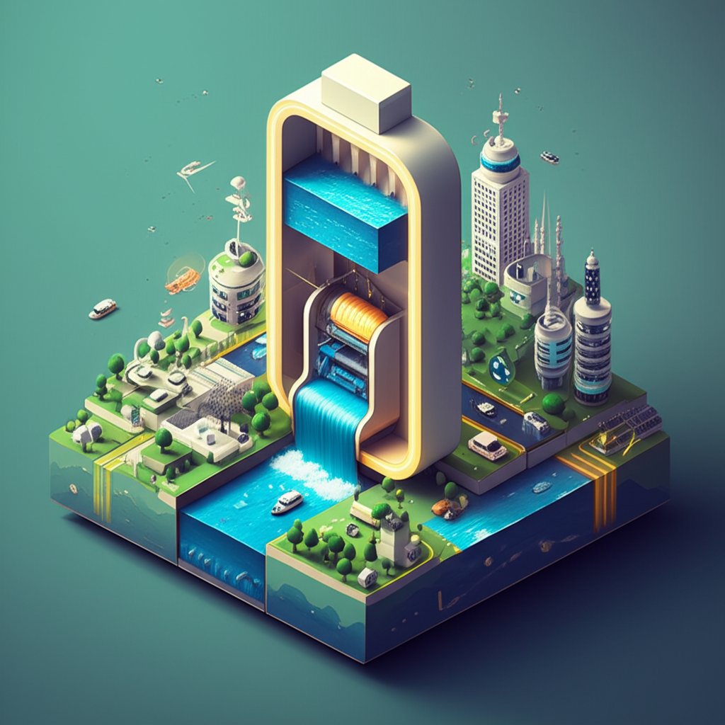 Hydropower dam: the world's original water battery generating clean, renewable electricity.