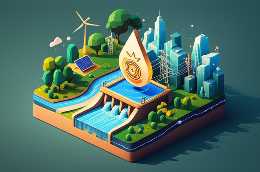 Hydropower dam and turbines: the most efficient renewable energy source.