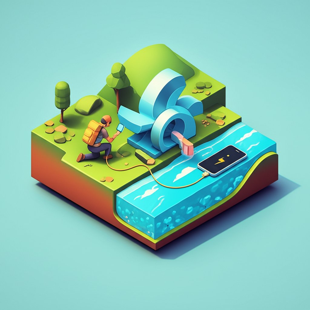 Portable water turbine generating clean energy outdoors.