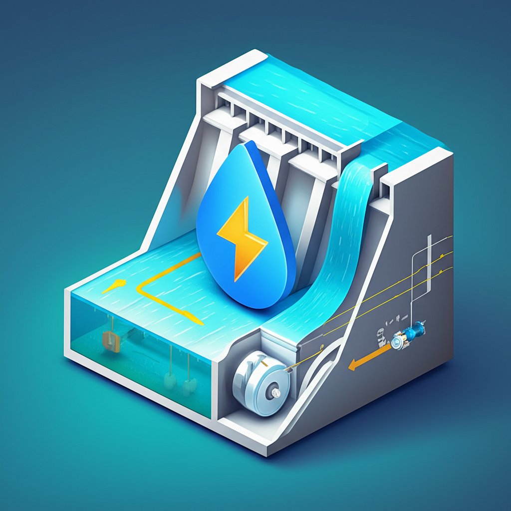 Hydropower plant showcasing physics of peak performance and energy efficiency.